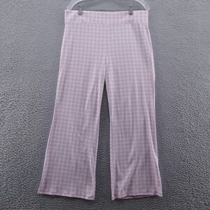 HUE Flare Cropped Pants XL Purple White Gingham Check Women Wide Leg NEW